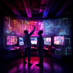 Two engineers talking about an acquisition picture